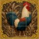 Tile mural with rooster and wheat in rustic style